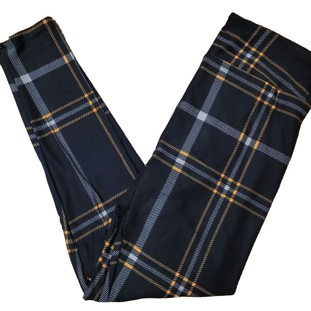 LuLaRoe Girls Leggings L/XL Black Orange Gray Plaid Gigi & Jax Size 8-14 NWT
